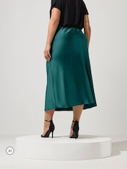Yours Curve Green Bias Cut Satin Skirt - Image 3 of 7