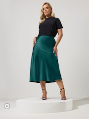 Yours Curve Green Bias Cut Satin Skirt - Image 4 of 7