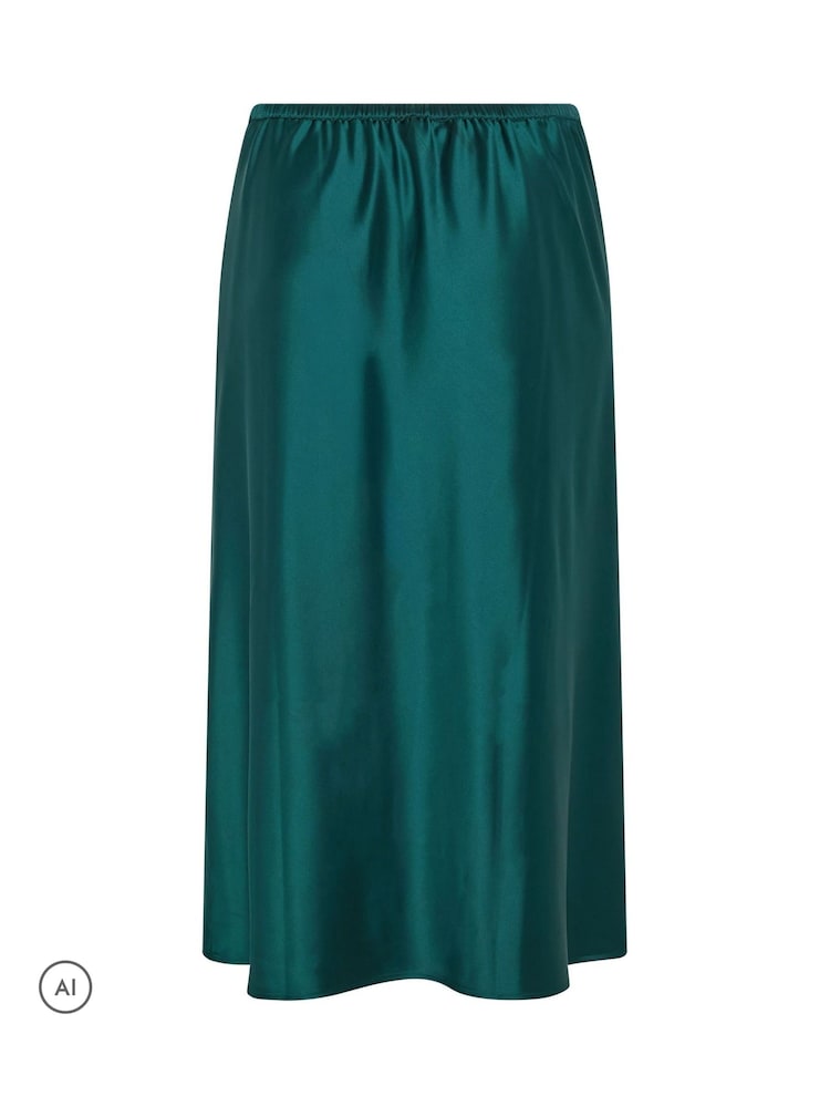 Yours Curve Green Bias Cut Satin Skirt - Image 7 of 7 Yours Curve Green Bias Cut Satin Skirt - Image 7 of 7
