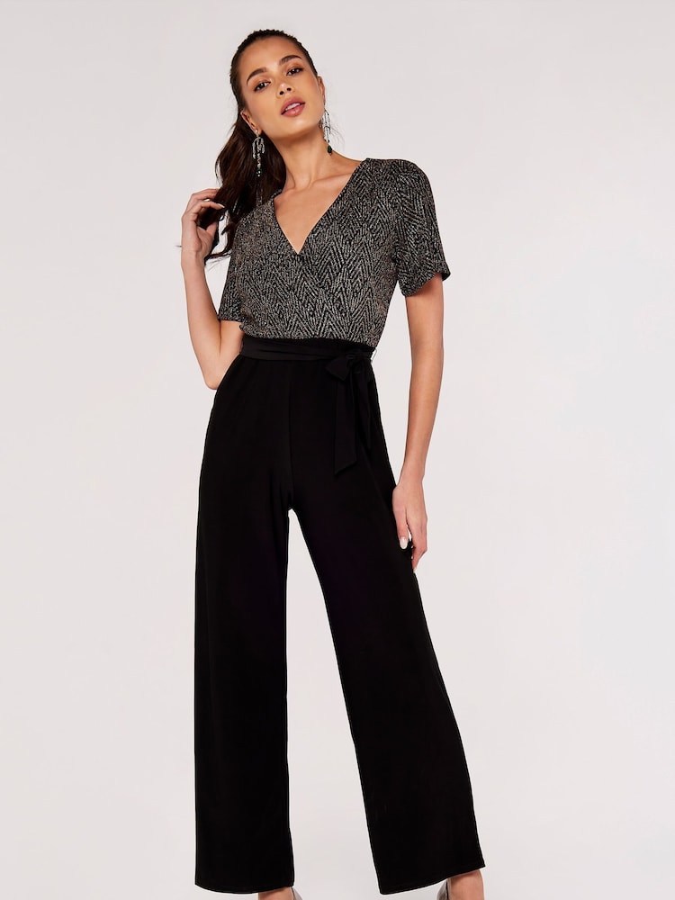 Apricot Gold/Black Chevron Angel Sleeve Jumpsuit - Image 1 of 4