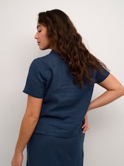 Cream Blue Bellis 100% Linen Short Sleeve Shirt - Image 3 of 6