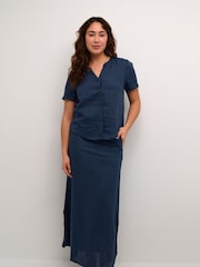 Cream Blue Bellis 100% Linen Short Sleeve Shirt - Image 4 of 6