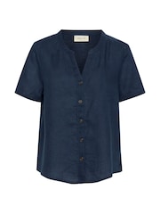 Cream Blue Bellis 100% Linen Short Sleeve Shirt - Image 5 of 6
