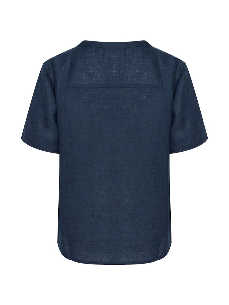 Cream Blue Bellis 100% Linen Short Sleeve Shirt - Image 6 of 6