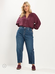 Yours Curve Dark Blue Cotton Blend Barrel Leg Jeans - Image 2 of 6