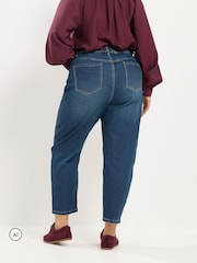 Yours Curve Dark Blue Cotton Blend Barrel Leg Jeans - Image 3 of 6