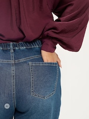 Yours Curve Dark Blue Cotton Blend Barrel Leg Jeans - Image 4 of 6