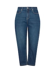 Yours Curve Dark Blue Cotton Blend Barrel Leg Jeans - Image 5 of 6