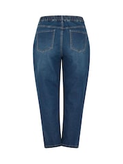 Yours Curve Dark Blue Cotton Blend Barrel Leg Jeans - Image 6 of 6