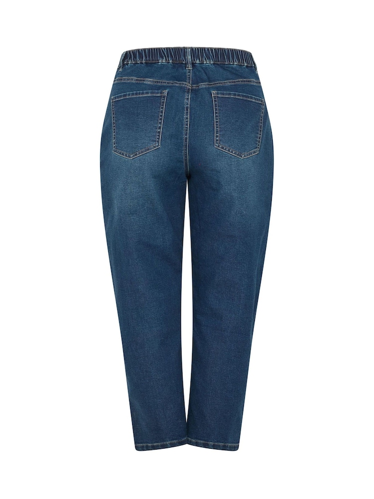 Yours Curve Dark Blue Cotton Blend Barrel Leg Jeans - Image 6 of 6 Yours Curve Dark Blue Cotton Blend Barrel Leg Jeans - Image 6 of 6