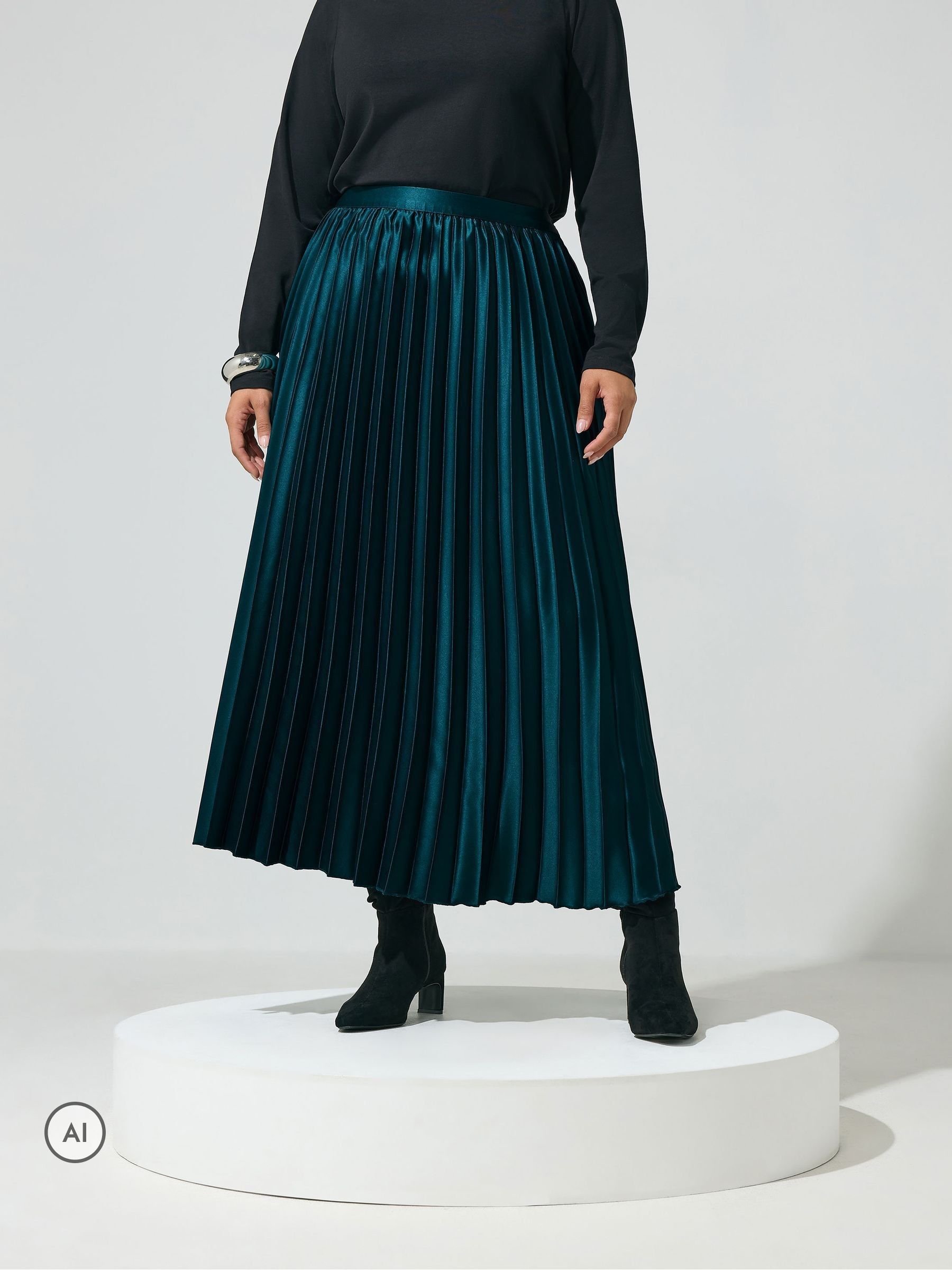 Yours Women's Teal Pleated Satin Skirt In Size 26-28 - Image 1