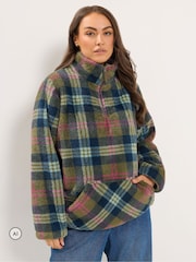 Yours Curve Green Checked Half Zip Feather Fleece - Image 1 of 6