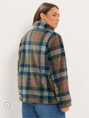 Yours Curve Green Checked Half Zip Feather Fleece - Image 3 of 6