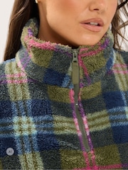 Yours Curve Green Checked Half Zip Feather Fleece - Image 4 of 6
