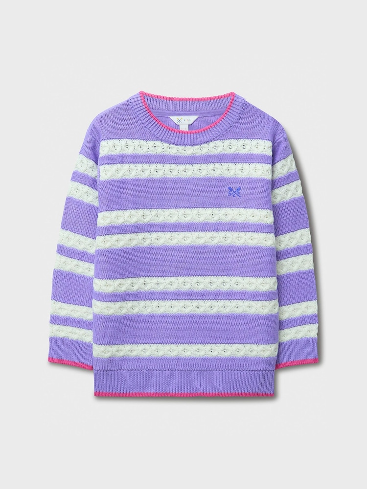 Crew Clothing Purple Oxo Cable Stripe Blouson Jumper - Image 1 of 3 Crew Clothing Purple Oxo Cable Stripe Blouson Jumper - Image 1 of 3