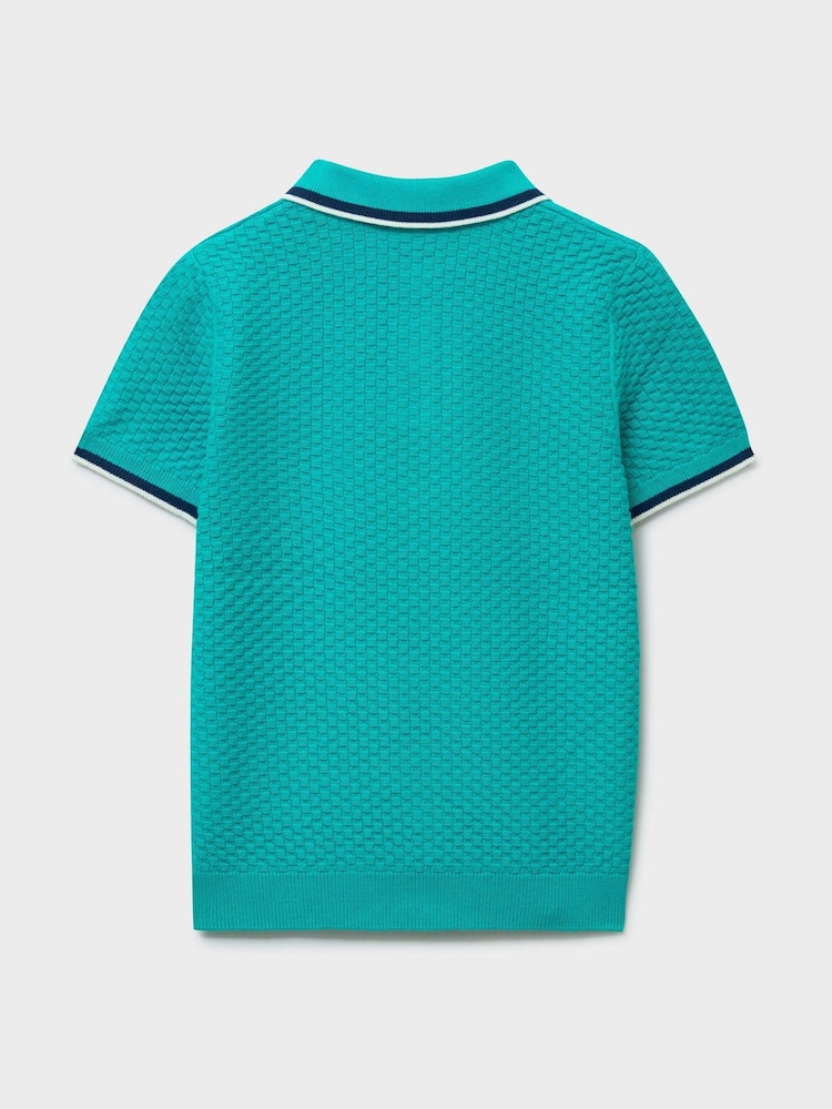 Crew Clothing Blue Short Sleeve Knitted Polo - Image 2 of 3