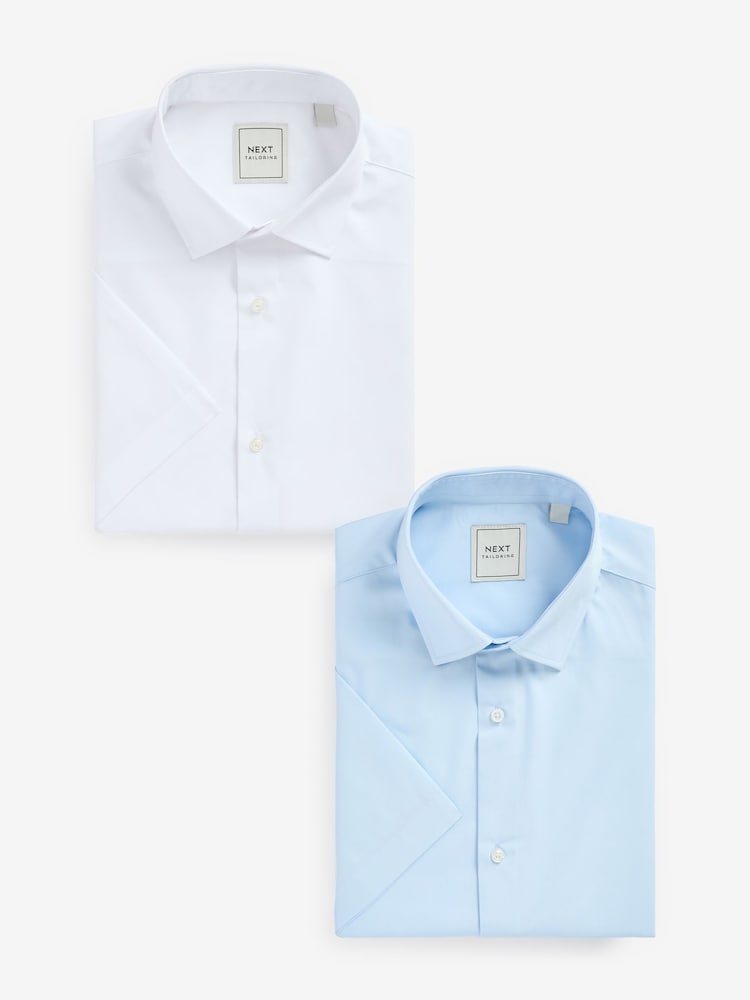 Белый/синий - Обычный крой - Easy Care Short Sleeve Smart Shirts 2 Pack - Изображение 1 из 10