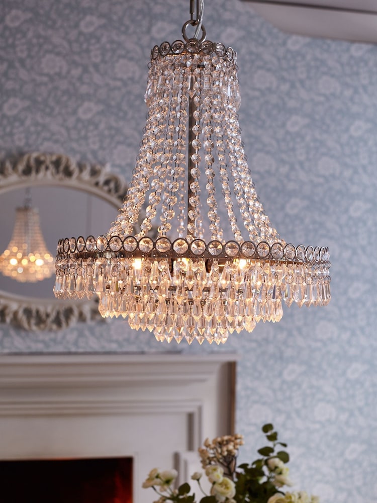 Laura Ashley Chrome Enid Cut Glass Chandelier Light - Image 1 of 5