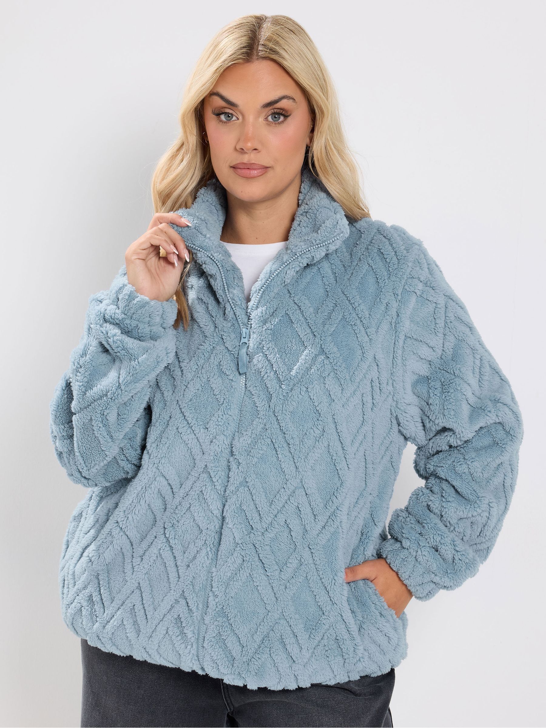 Yours Women's Blue Textured Fleece Jacket In Size 30-32 - Image 6