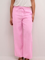 Cream Pink Bellis Wide Legged 100% Linen Trousers - Image 1 of 6
