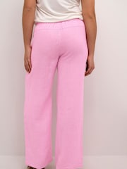 Cream Pink Bellis Wide Legged 100% Linen Trousers - Image 2 of 6