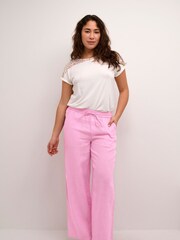 Cream Pink Bellis Wide Legged 100% Linen Trousers - Image 3 of 6