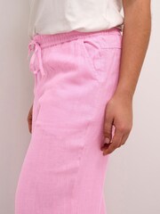 Cream Pink Bellis Wide Legged 100% Linen Trousers - Image 4 of 6