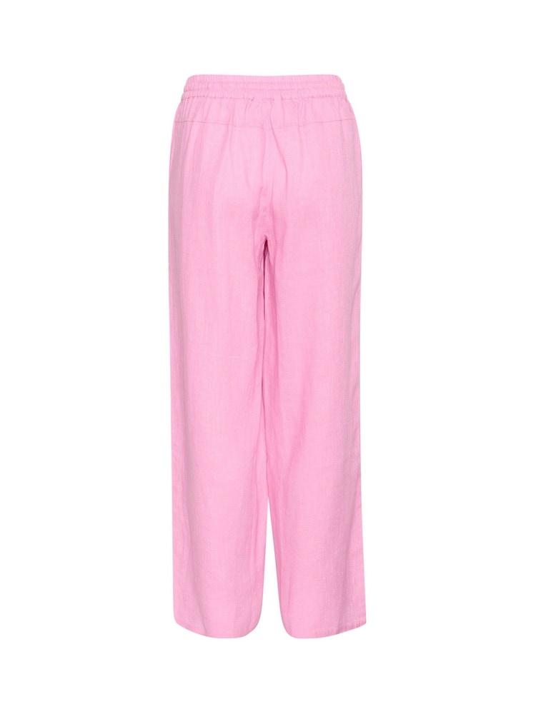Cream Pink Bellis Wide Legged 100% Linen Trousers - Image 6 of 6