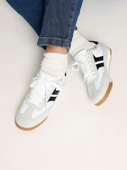 Yours Curve White Padded Skate Side Stripe Lace Up Trainers in Extra Wide Fit - Image 2 of 4