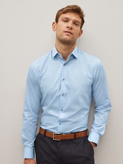 Blue Regular Fit Double Cuff Easy Care Textured Smart Shirt - Image 1 of 8