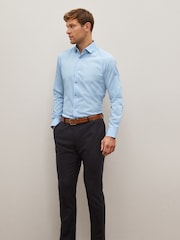 Blue Regular Fit Double Cuff Easy Care Textured Smart Shirt - Image 2 of 8
