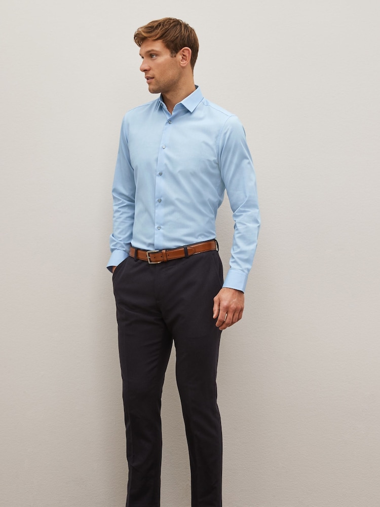 Blue Regular Fit Double Cuff Easy Care Textured Smart Shirt - Image 2 of 8