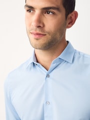 Blue Regular Fit Double Cuff Easy Care Textured Smart Shirt - Image 4 of 8