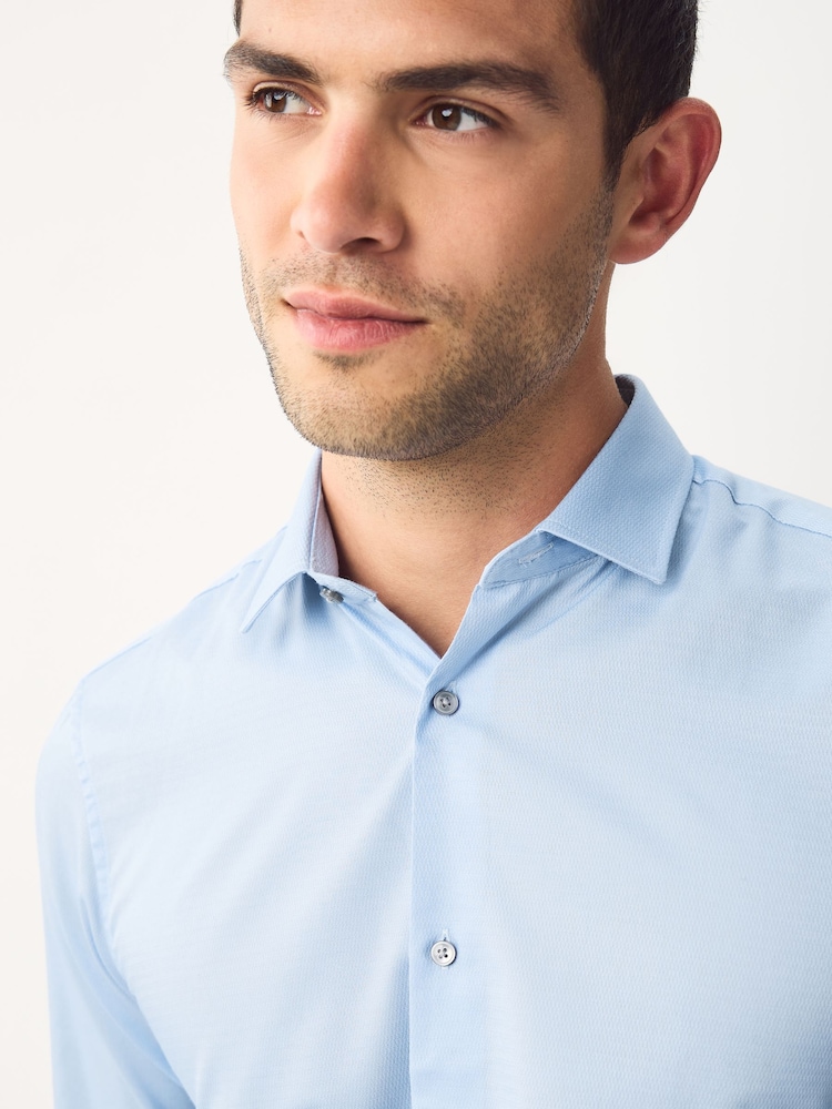 Blue Regular Fit Double Cuff Easy Care Textured Smart Shirt - Image 4 of 7