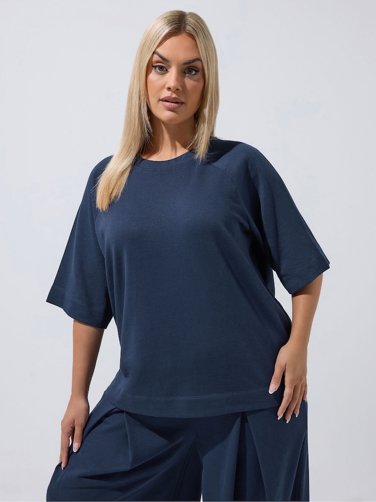 Yours Curve Blue Limited Sweat T-Shirt - Image 1 of 6 Yours Curve Blue Limited Sweat T-Shirt - Image 1 of 6