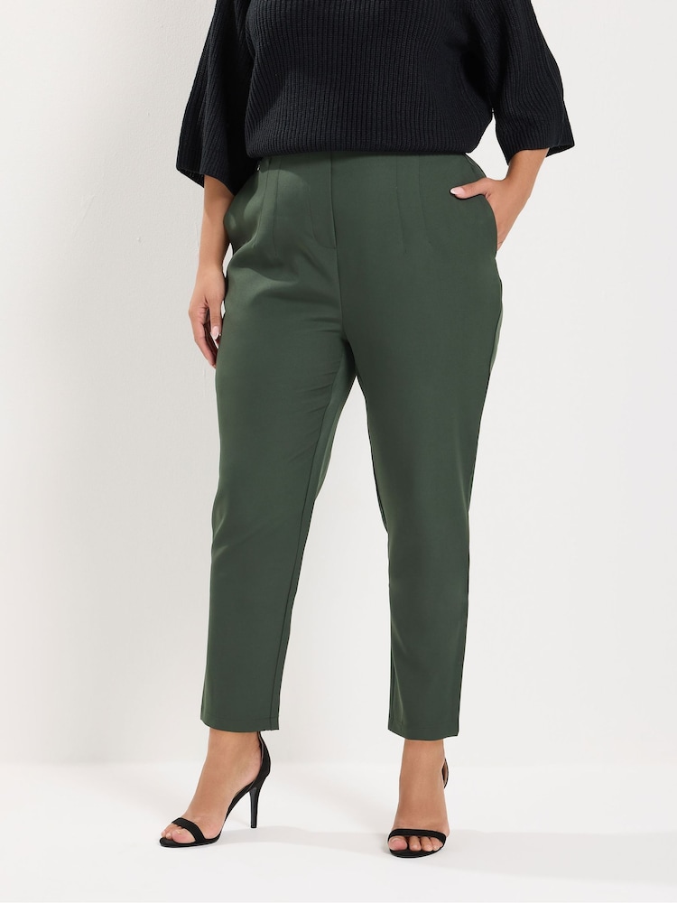 Yours Curve Green Darted Waist Trousers - Image 1 of 4 Yours Curve Green Darted Waist Trousers - Image 1 of 4