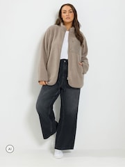 Yours Curve Brown Borg Cord Pocket Fleece - Image 2 of 7