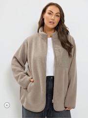 Yours Curve Brown Borg Cord Pocket Fleece - Image 4 of 7
