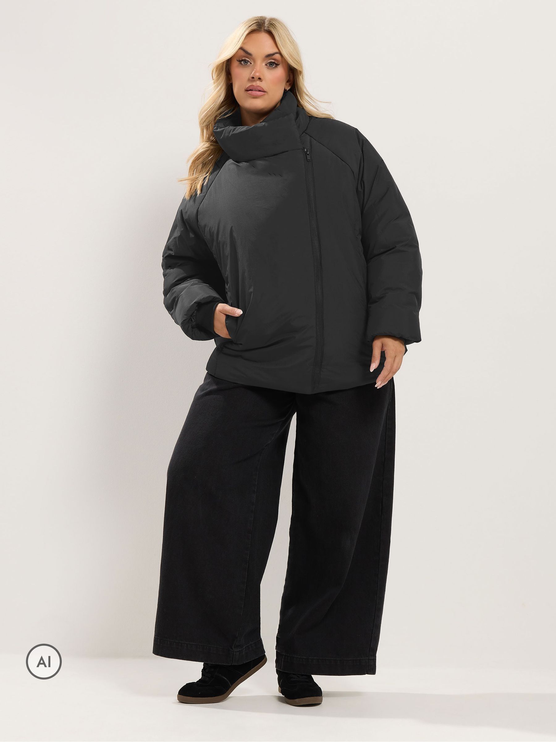 Buy Yours Curve Black Asymmetric Zip Short Padded Jacket from Next USA