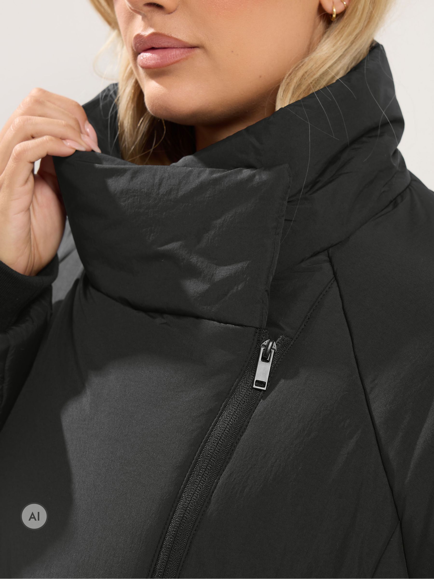 Buy Yours Curve Black Asymmetric Zip Short Padded Jacket from Next USA