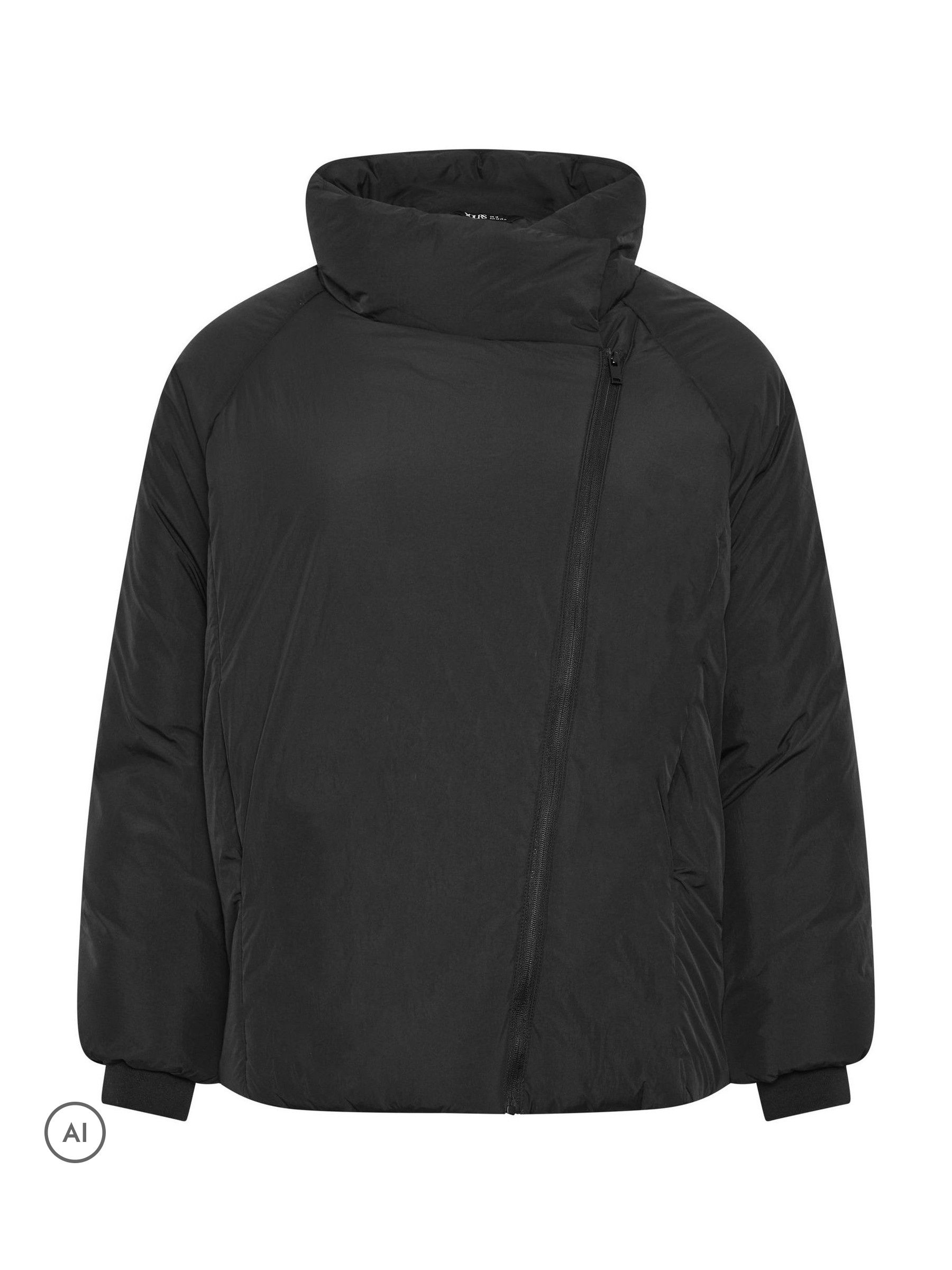 Buy Yours Curve Black Asymmetric Zip Short Padded Jacket from Next USA