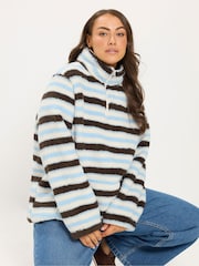 Yours Curve Cream Sherpa Borg Quarter Zip Fleece - Image 1 of 6