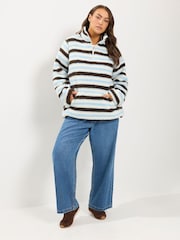 Yours Curve Cream Sherpa Borg Quarter Zip Fleece - Image 2 of 6