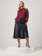 Yours Curve Black Bias Cut Satin Skirt - Image 1 of 6