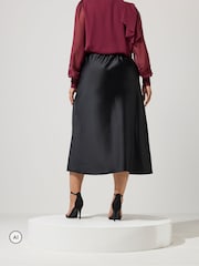 Yours Curve Black Bias Cut Satin Skirt - Image 3 of 6