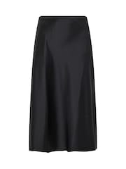 Yours Curve Black Bias Cut Satin Skirt - Image 5 of 6