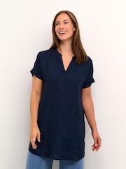 Cream Blue Bellis 100% Linen Tunic - Image 1 of 6