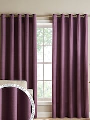 Catherine Lansfield Purple Textured Thermal Lined Eyelet Curtains - Image 1 of 3