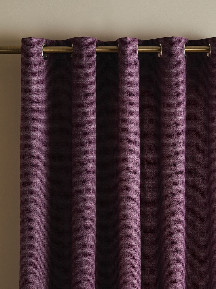 Catherine Lansfield Purple Textured Thermal Lined Eyelet Curtains - Image 2 of 3