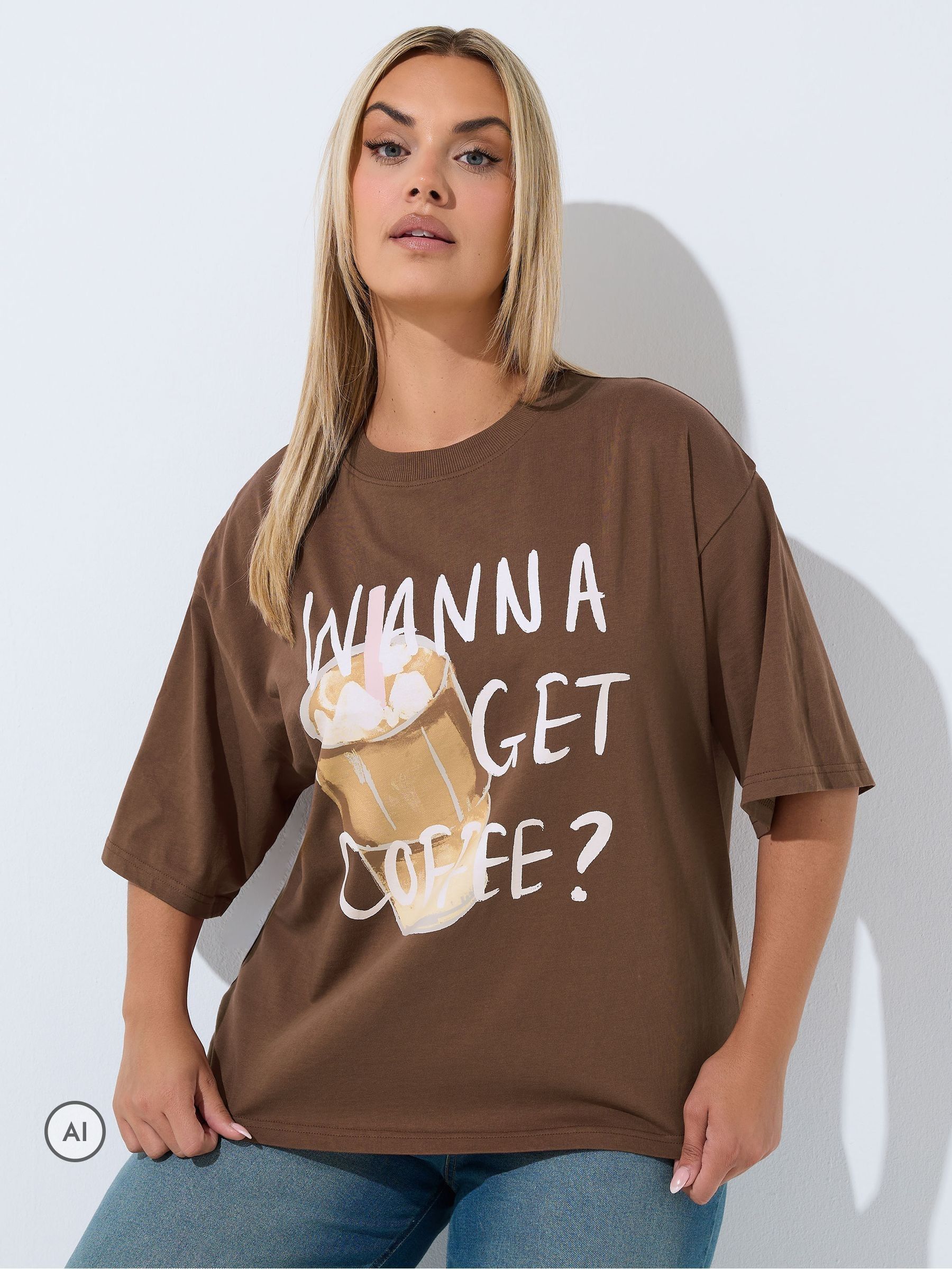 Yours Women's Brown Slogan T-Shirt In Size 26-28 - Image 7